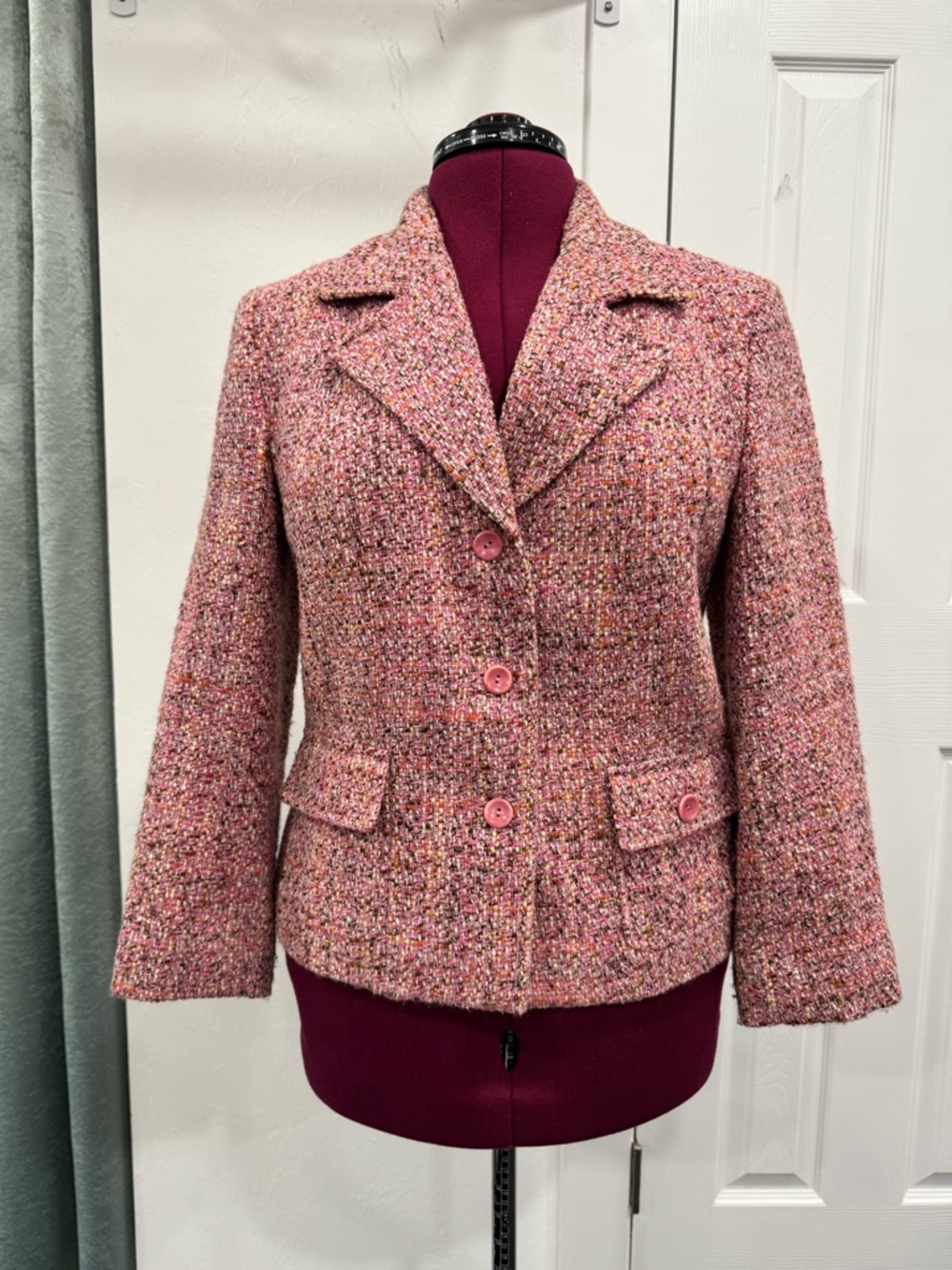 Talbots Pink Tweed Button-Front Blazer